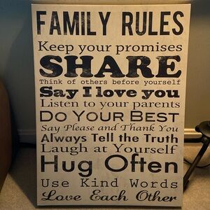 ‘FAMILY RULES’ Motivational Wall Art (EUC)